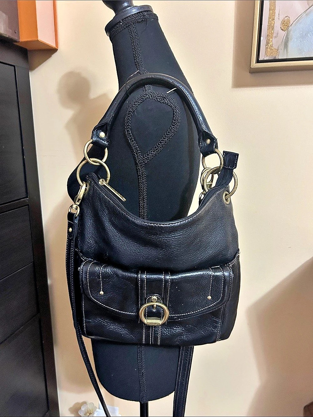 Vintage Stone Mountain Black Leather Crossbody/Shoulder Bag Y2K EUC